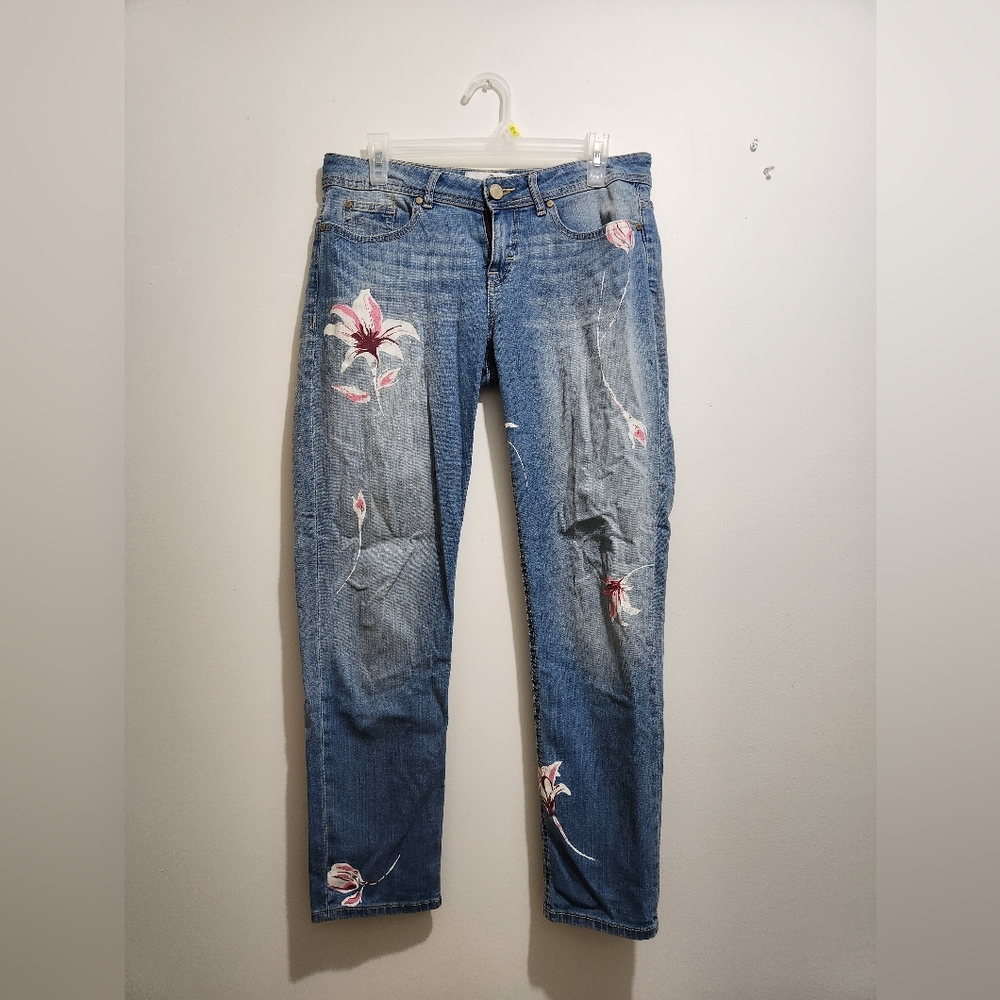 Jordache Women's Blue Jeans with Floral Embroidery